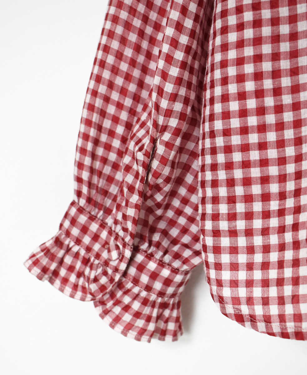 INMDS25022(シャツ) HANDWOVEN COTTON/SILK GINGHAM CHECK FRILL COLLAR SHIRT