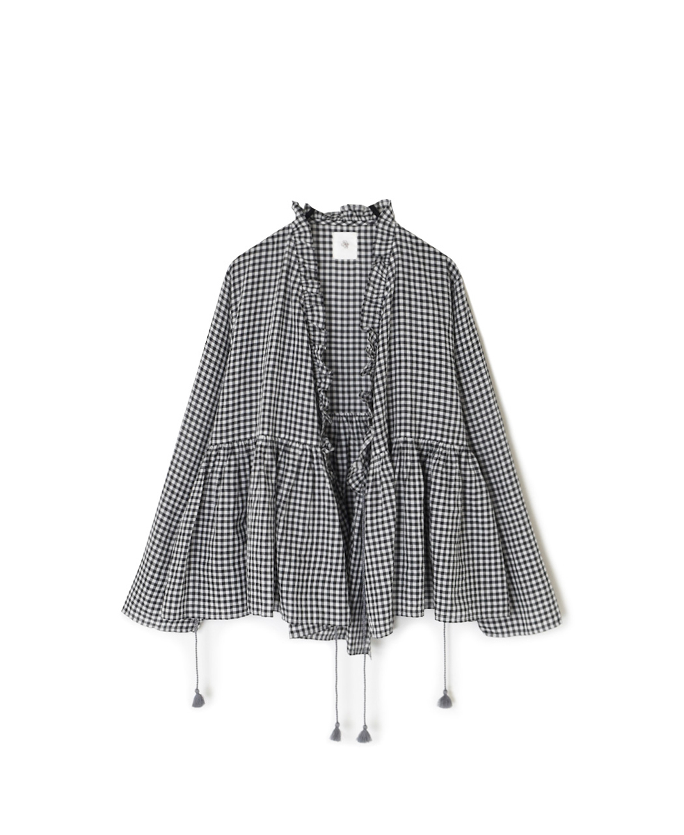 INMDS25021(ブラウス) HANDWOVEN COTTON/SILK GINGHAM CHECK FRILL CACHE COEUR