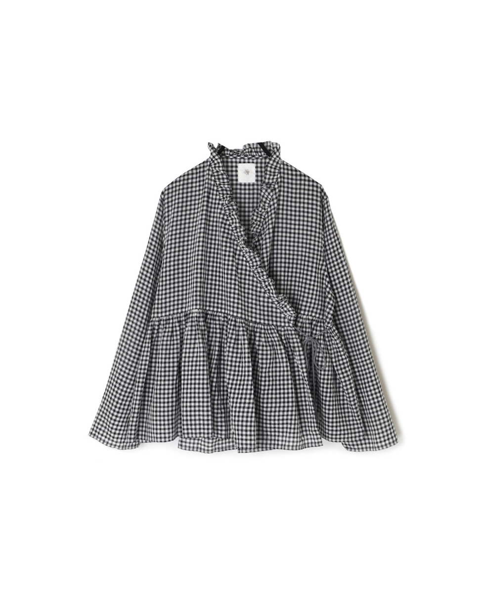 INMDS25021(ブラウス) HANDWOVEN COTTON/SILK GINGHAM CHECK FRILL CACHE COEUR