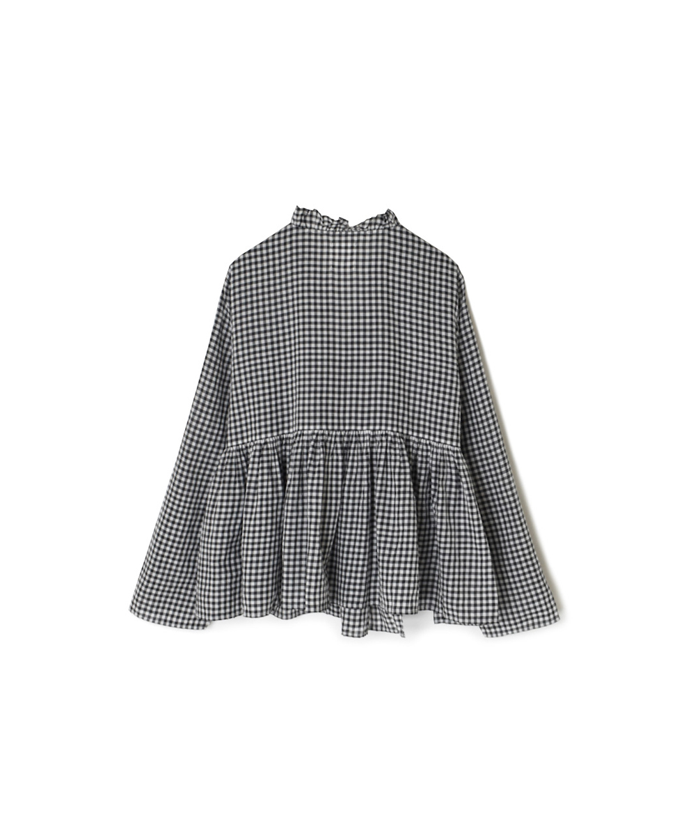 INMDS25021(ブラウス) HANDWOVEN COTTON/SILK GINGHAM CHECK FRILL CACHE COEUR