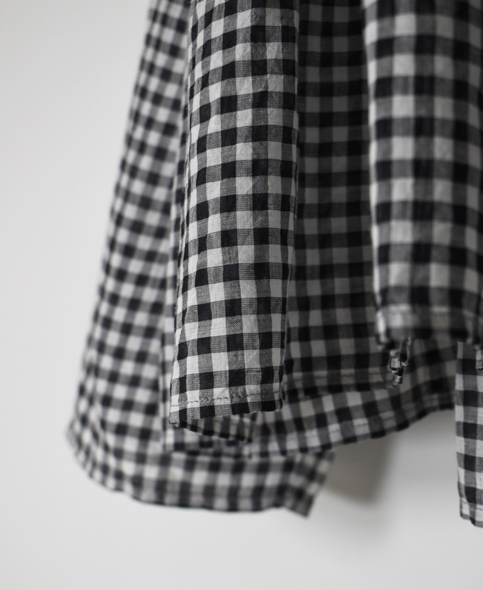 INMDS25021(ブラウス) HANDWOVEN COTTON/SILK GINGHAM CHECK FRILL CACHE COEUR