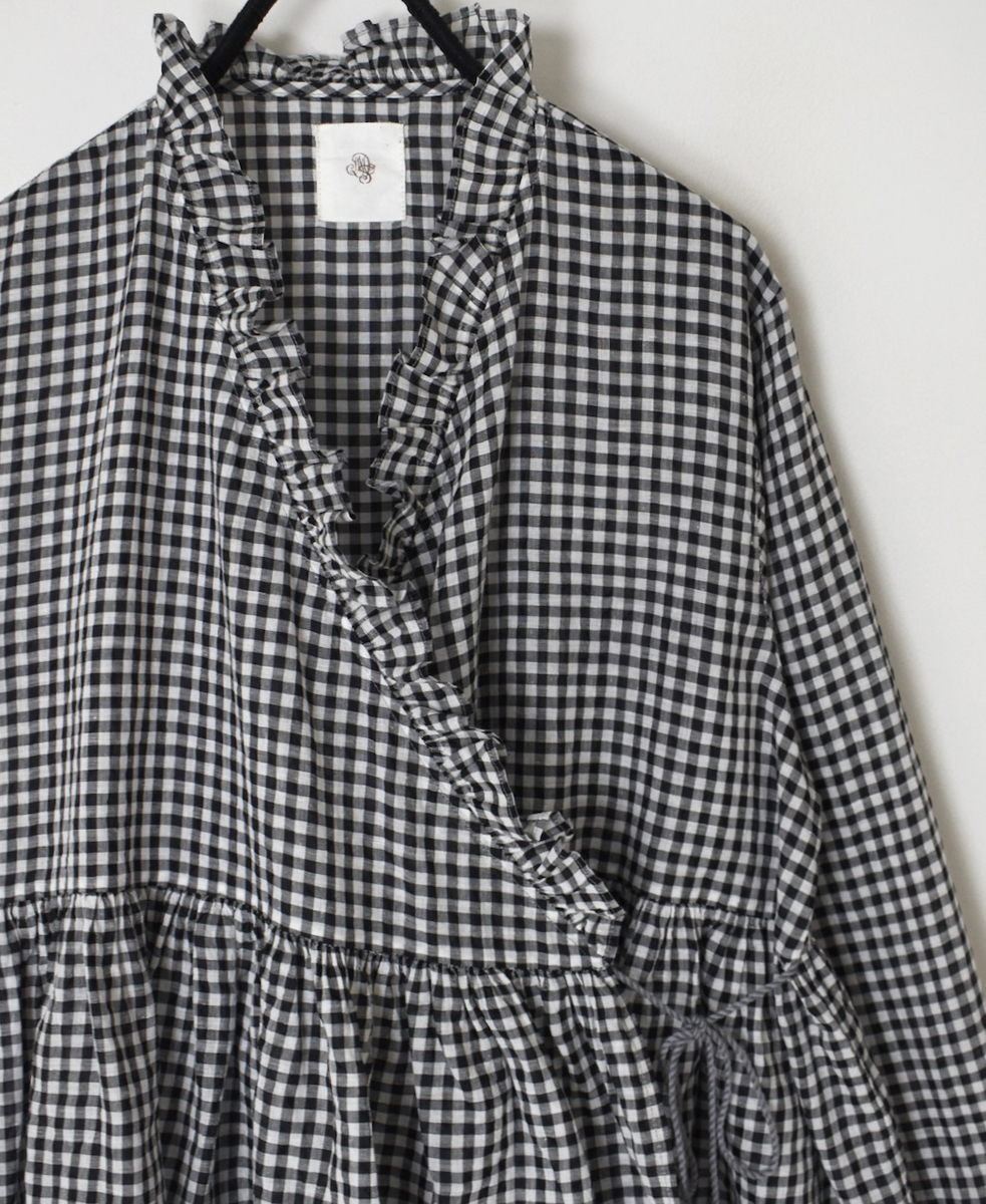 INMDS25021(ブラウス) HANDWOVEN COTTON/SILK GINGHAM CHECK FRILL CACHE COEUR