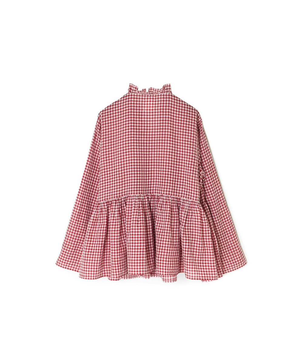 INMDS25021(ブラウス) HANDWOVEN COTTON/SILK GINGHAM CHECK FRILL CACHE COEUR