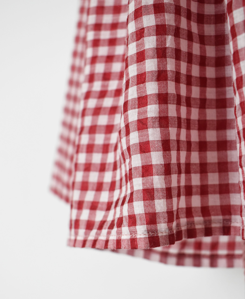 INMDS25021(ブラウス) HANDWOVEN COTTON/SILK GINGHAM CHECK FRILL CACHE COEUR