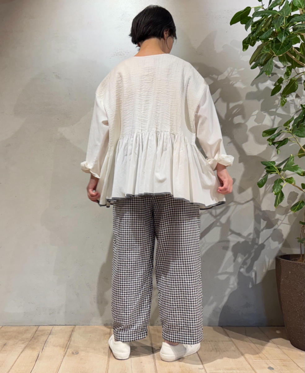 INMDS25025(パンツ) HANDWOVEN COTTON/SILK GINGHAM CHECK 2TUCK TAPERED EASY PANTS