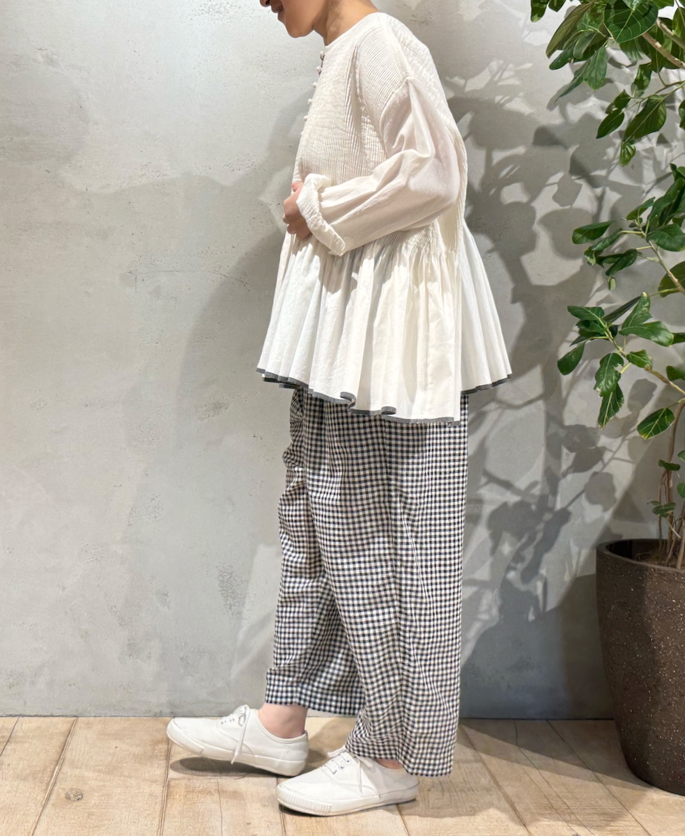 INMDS25025(パンツ) HANDWOVEN COTTON/SILK GINGHAM CHECK 2TUCK TAPERED EASY PANTS