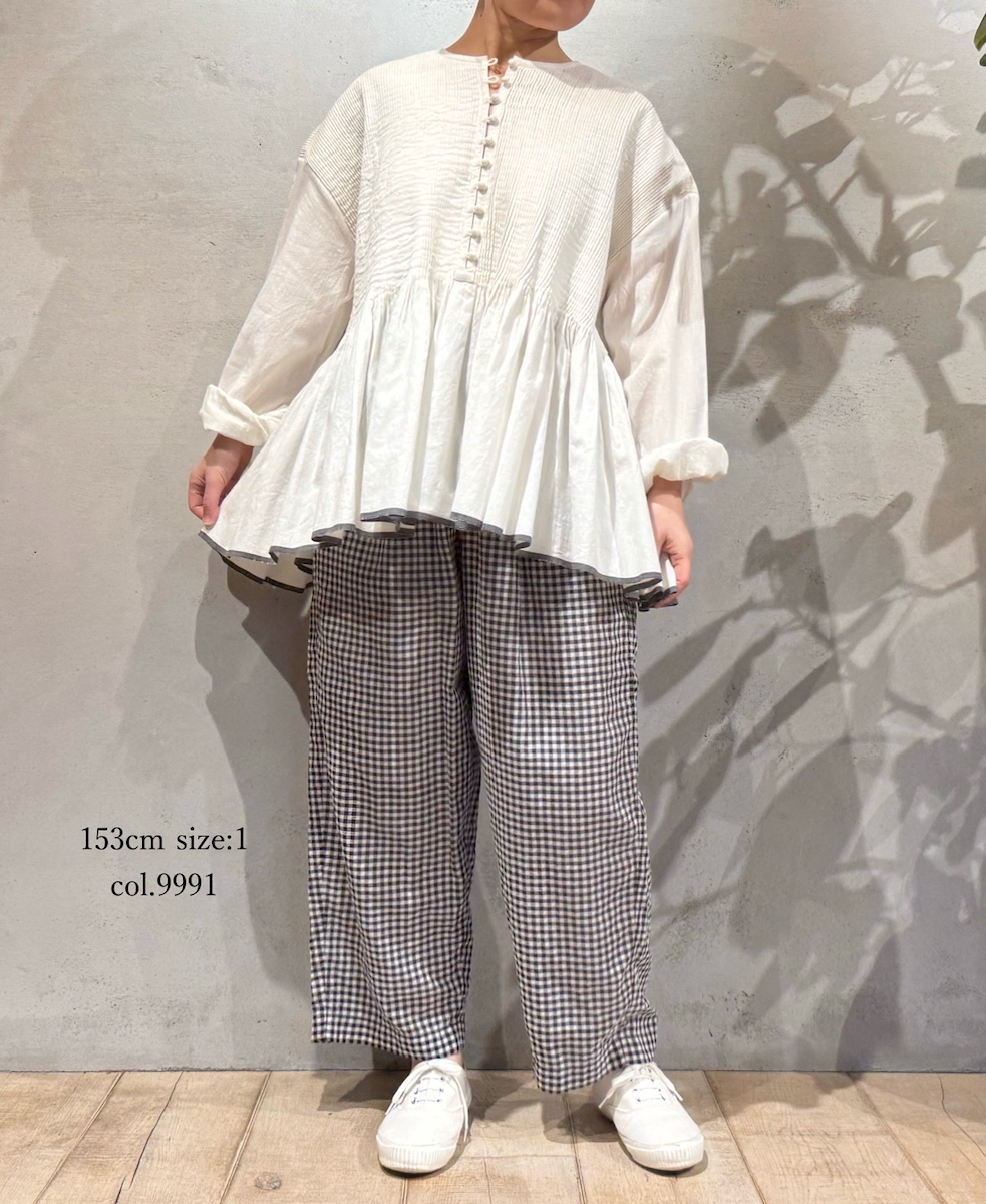 INMDS25025(パンツ) HANDWOVEN COTTON/SILK GINGHAM CHECK 2TUCK TAPERED EASY PANTS