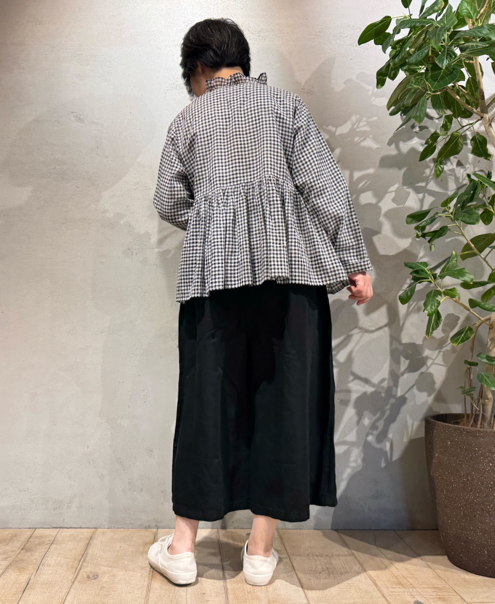 INMDS25021(ブラウス) HANDWOVEN COTTON/SILK GINGHAM CHECK FRILL CACHE COEUR