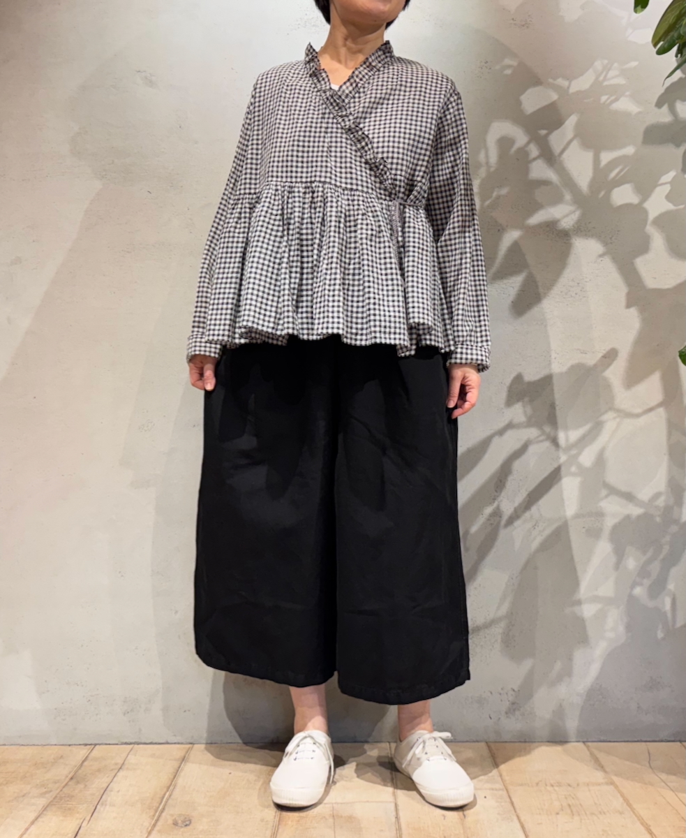 INMDS25021(ブラウス) HANDWOVEN COTTON/SILK GINGHAM CHECK FRILL CACHE COEUR