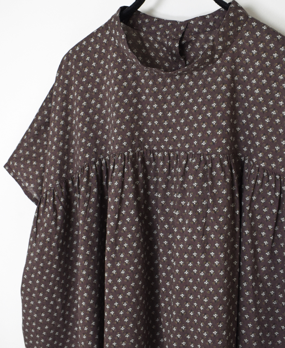 NSL25102(シャツ) 80s COTTON VOILE SMALL FLOWER PRINT BACK OPENING STAND COLLAR SHIRT