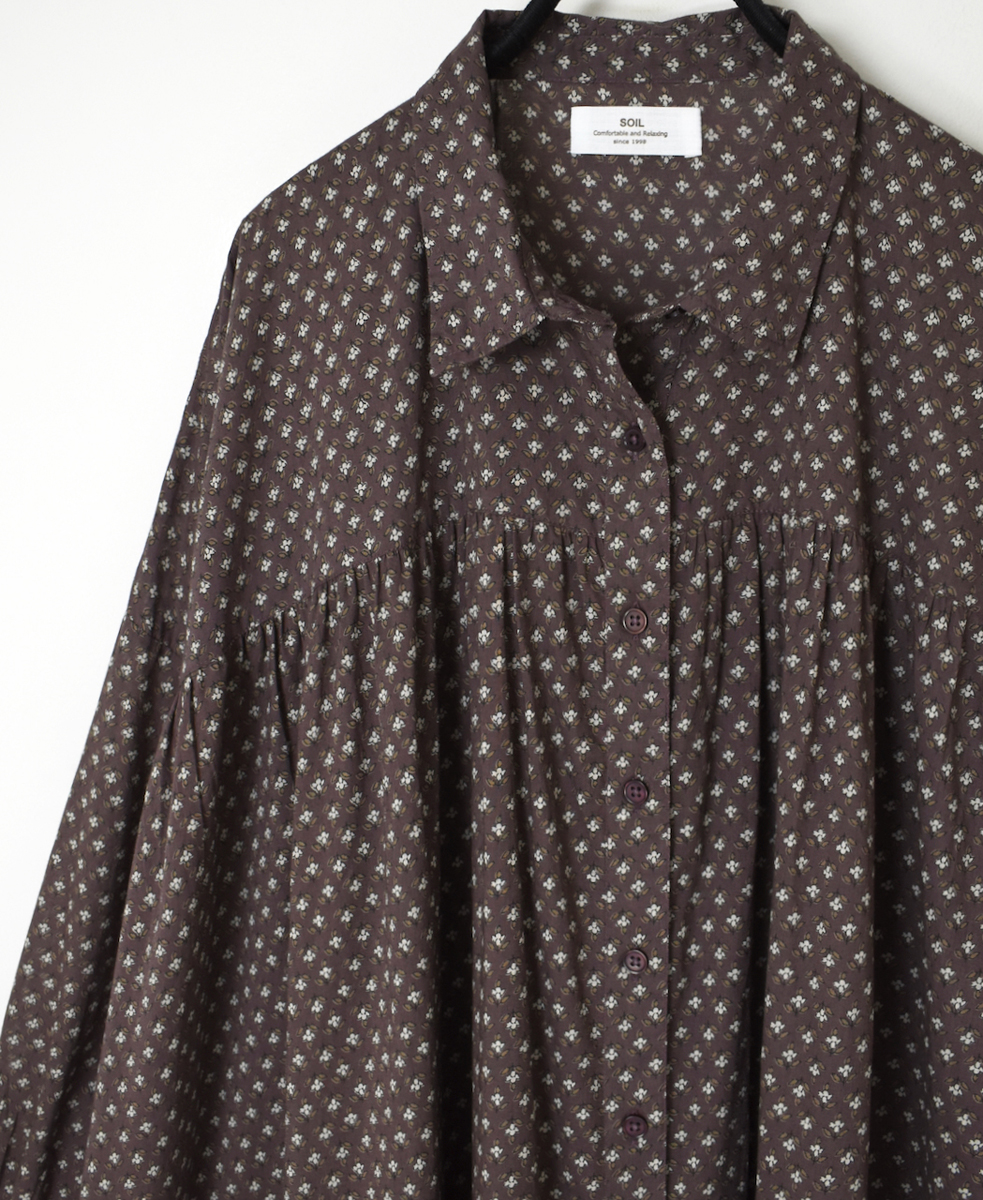 NSL25103(ワンピース) 80s COTTON VOILE SMALL FLOWER PRINT GATHERED SHIRT DRESS