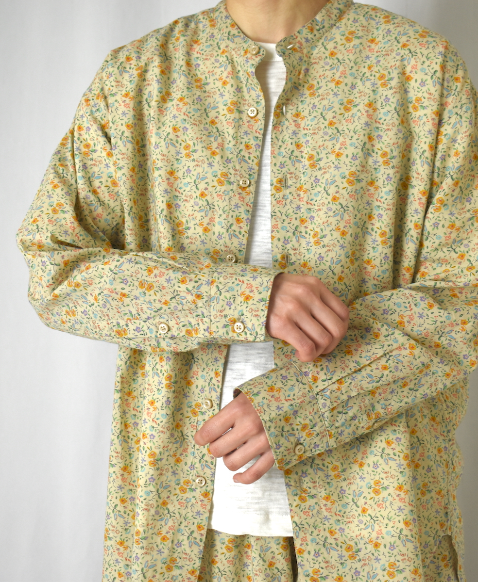 INAM2511FD(シャツ) COTTON FLOWER PRINT UTILITY BANDED COLLAR SHIRT