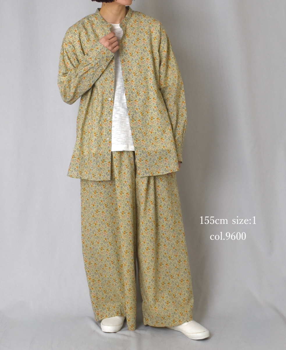 INAM2516FD(パンツ) COTTON FLOWER PRINT GATHERED EASY PANTS WITH LINING