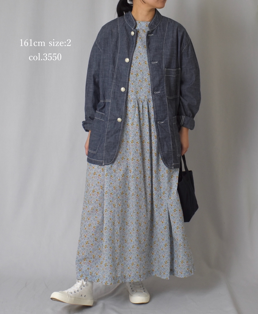 INAM2514FD(ワンピース) COTTON FLOWER PRINT BOAT NECK L/SL ONE-PIECE