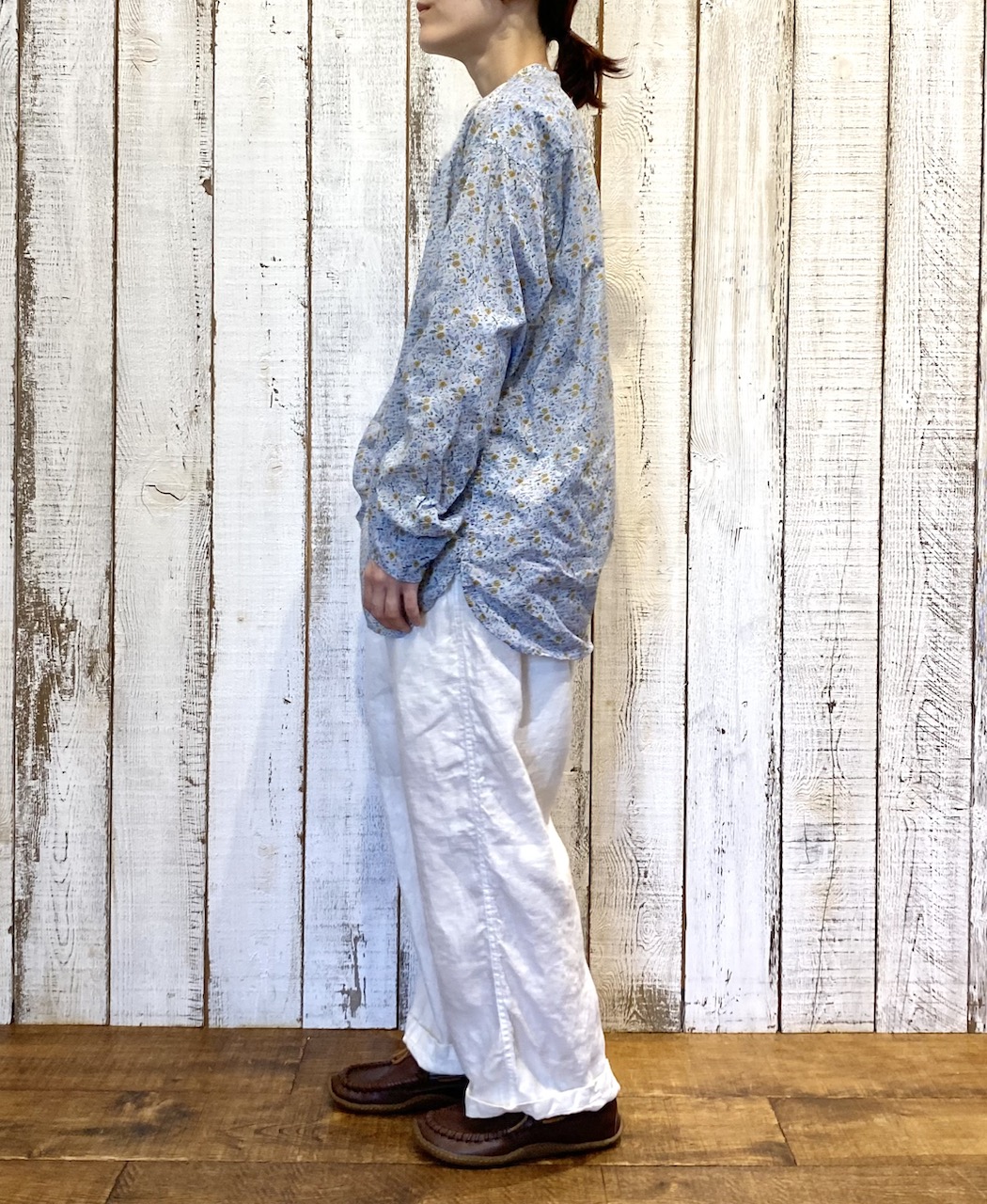 INAM2511FD(シャツ) COTTON FLOWER PRINT UTILITY BANDED COLLAR SHIRT