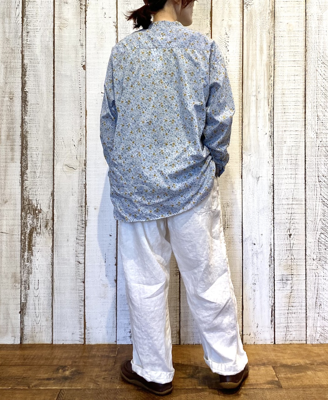 INAM2511FD(シャツ) COTTON FLOWER PRINT UTILITY BANDED COLLAR SHIRT