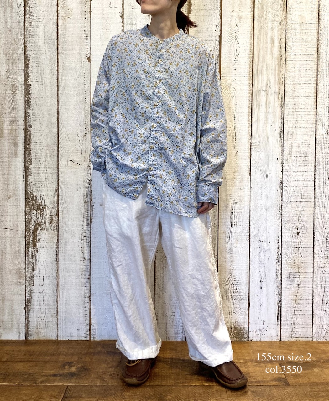 INAM2511FD(シャツ) COTTON FLOWER PRINT UTILITY BANDED COLLAR SHIRT