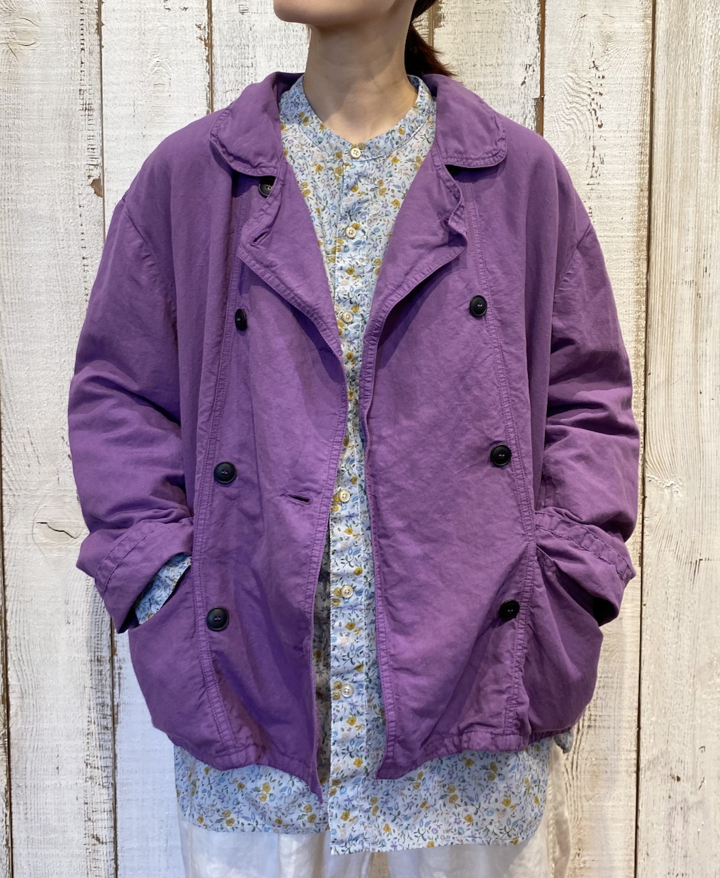 INAM2511FD(シャツ) COTTON FLOWER PRINT UTILITY BANDED COLLAR SHIRT