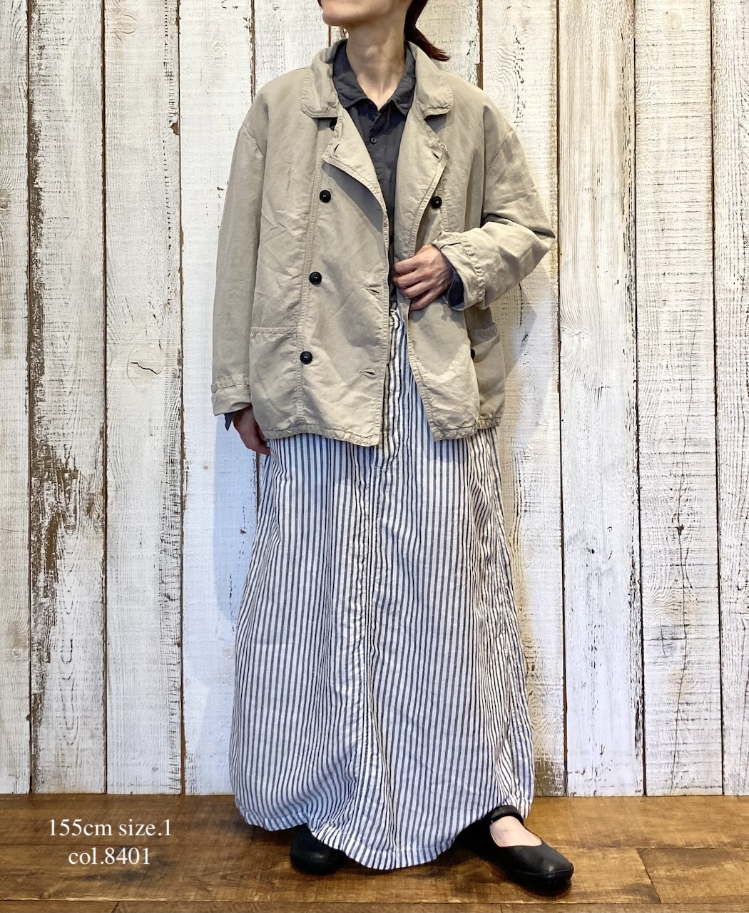 ISNAM2402D(ジャケット) COTTON LINEN OVERDYE ROUND COLLAR DOUBLE JACKET