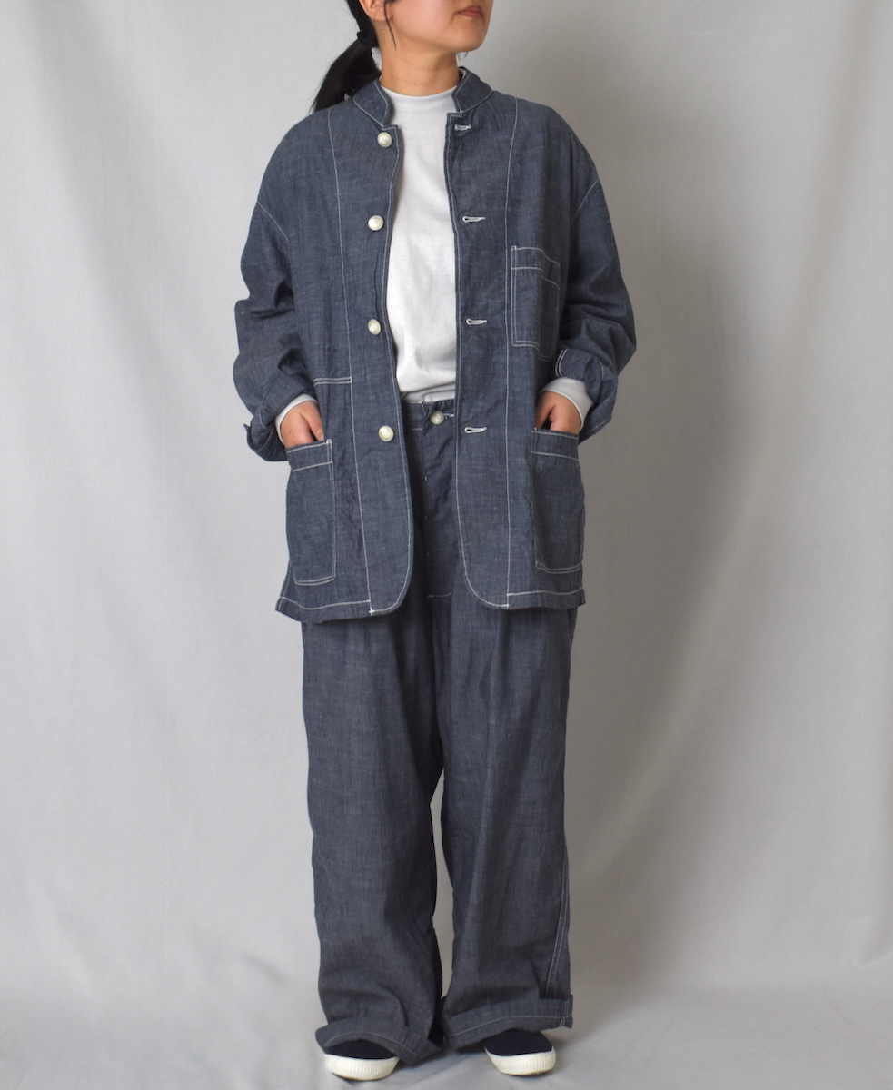 ISNAM2501CB(ジャケット) NAVY CHAMBRAY BANDED COLLAR JACKET