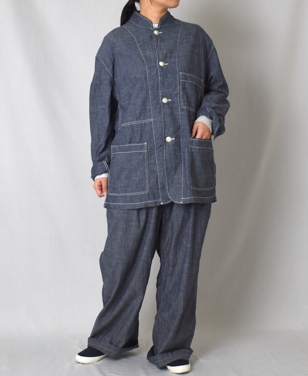 ISNAM2501CB(ジャケット) NAVY CHAMBRAY BANDED COLLAR JACKET