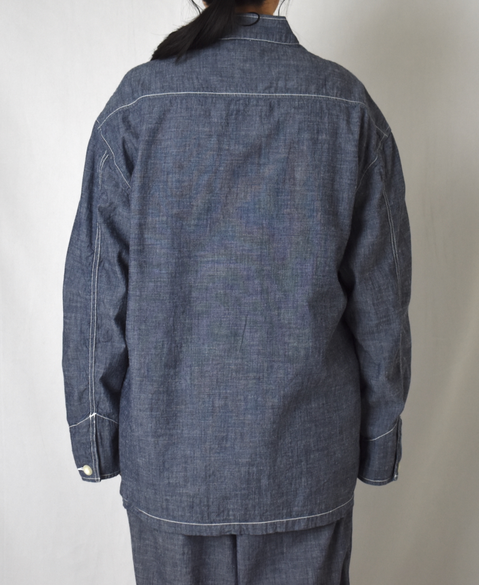 ISNAM2501CB(ジャケット) NAVY CHAMBRAY BANDED COLLAR JACKET