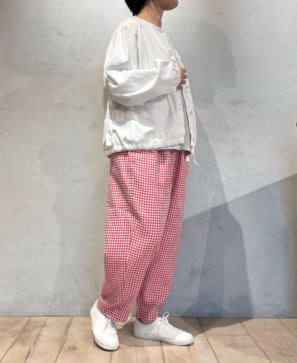 INMDS25025(パンツ) HANDWOVEN COTTON/SILK GINGHAM CHECK 2TUCK TAPERED EASY PANTS