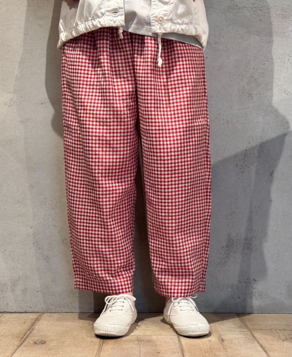 INMDS25025(パンツ) HANDWOVEN COTTON/SILK GINGHAM CHECK 2TUCK TAPERED EASY PANTS