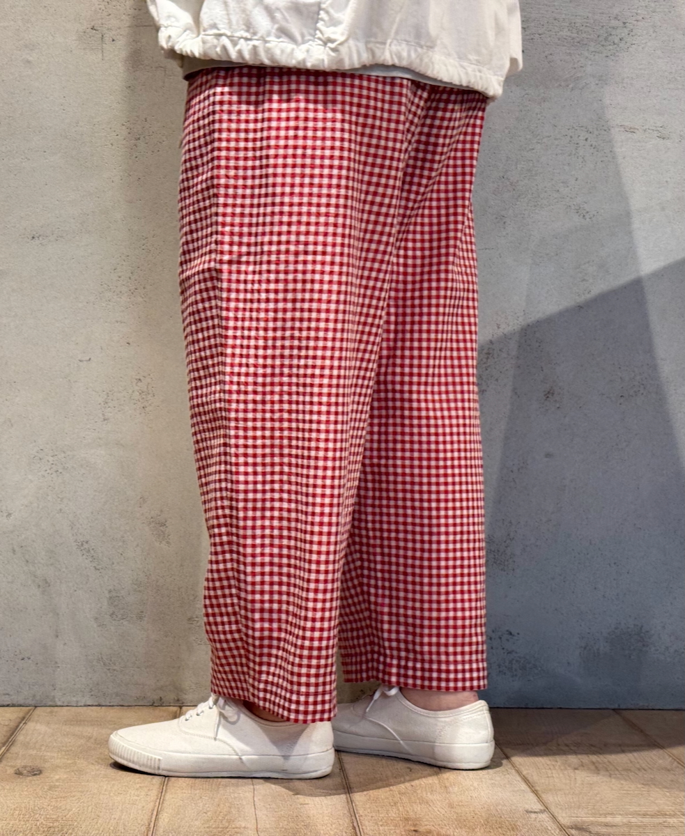 INMDS25025(パンツ) HANDWOVEN COTTON/SILK GINGHAM CHECK 2TUCK TAPERED EASY PANTS