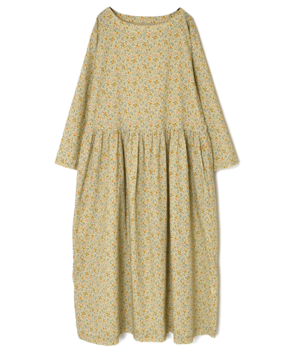 INAM2514FD(ワンピース) COTTON FLOWER PRINT BOAT NECK L/SL ONE-PIECE