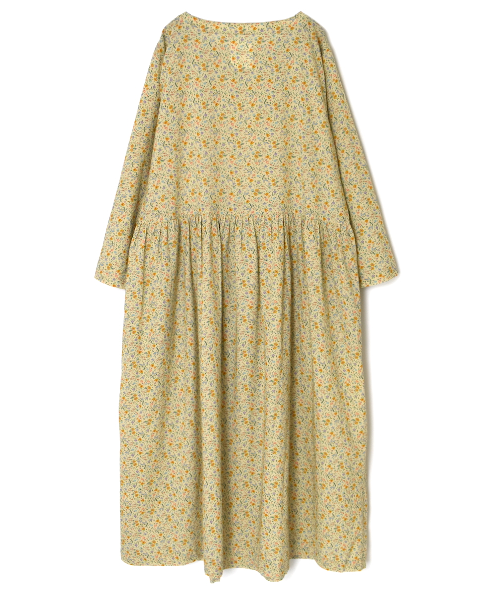 INAM2514FD(ワンピース) COTTON FLOWER PRINT BOAT NECK L/SL ONE-PIECE