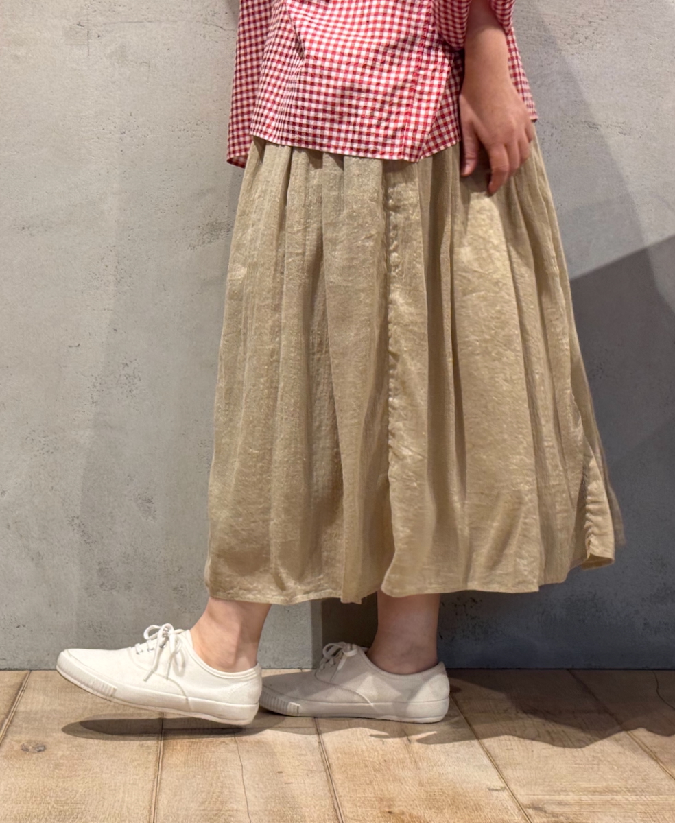 INMDS25015D(スカート) AUTO LOOM COTTON/LINEN PLAIN(OVERDYE) GATHERED SKIRT