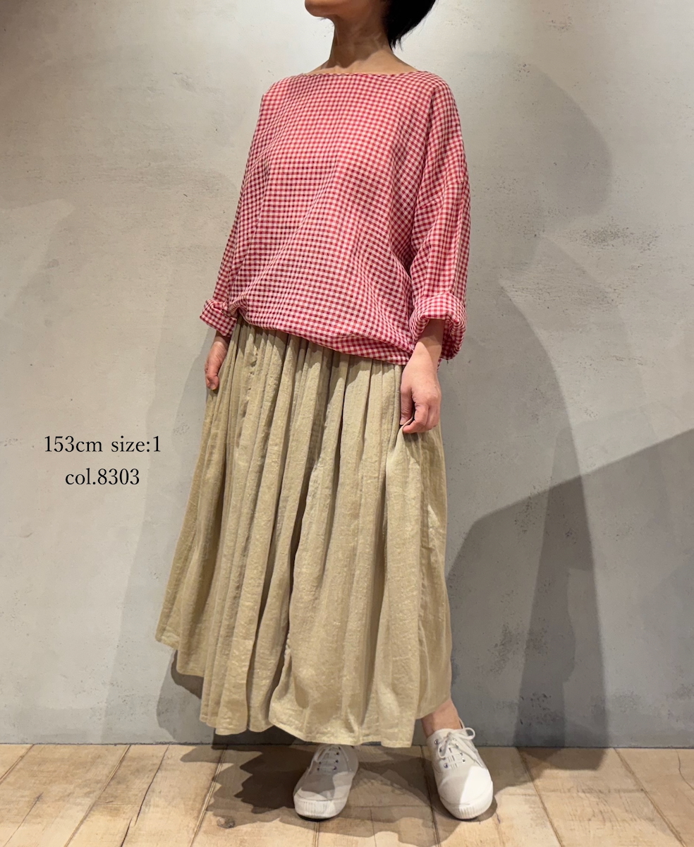 INMDS25015D(スカート) AUTO LOOM COTTON/LINEN PLAIN(OVERDYE) GATHERED SKIRT