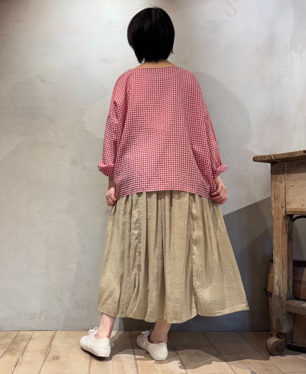 INMDS25015D(スカート) AUTO LOOM COTTON/LINEN PLAIN(OVERDYE) GATHERED SKIRT