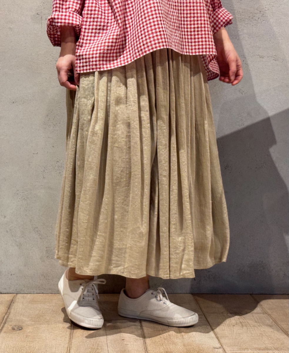 INMDS25015D(スカート) AUTO LOOM COTTON/LINEN PLAIN(OVERDYE) GATHERED SKIRT