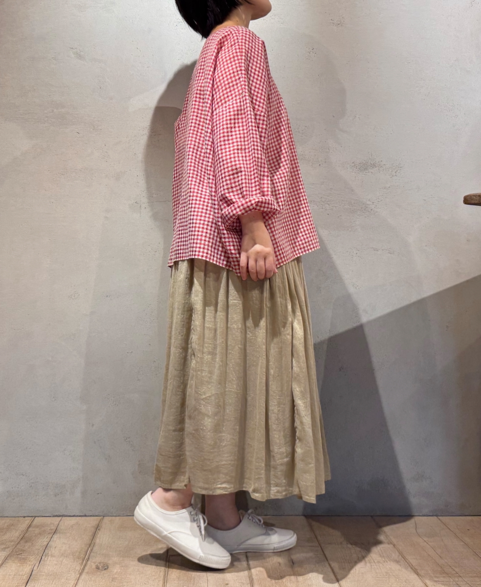 INMDS25015D(スカート) AUTO LOOM COTTON/LINEN PLAIN(OVERDYE) GATHERED SKIRT