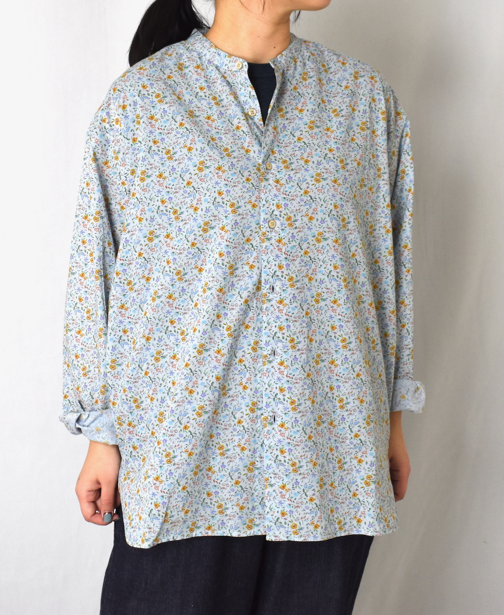 INAM2511FD(シャツ) COTTON FLOWER PRINT UTILITY BANDED COLLAR SHIRT