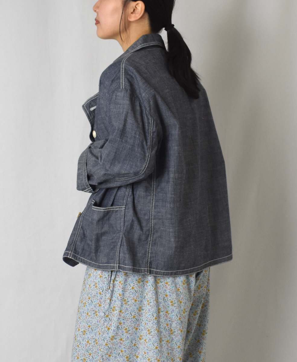 ISNAM2402CB(ジャケット) NAVY CHAMBRAY ROUND COLLAR DOUBLE JACKET