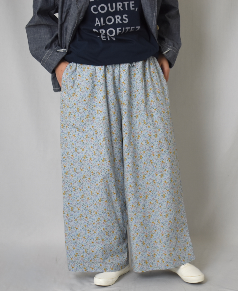 INAM2516FD(パンツ) COTTON FLOWER PRINT GATHERED EASY PANTS WITH LINING