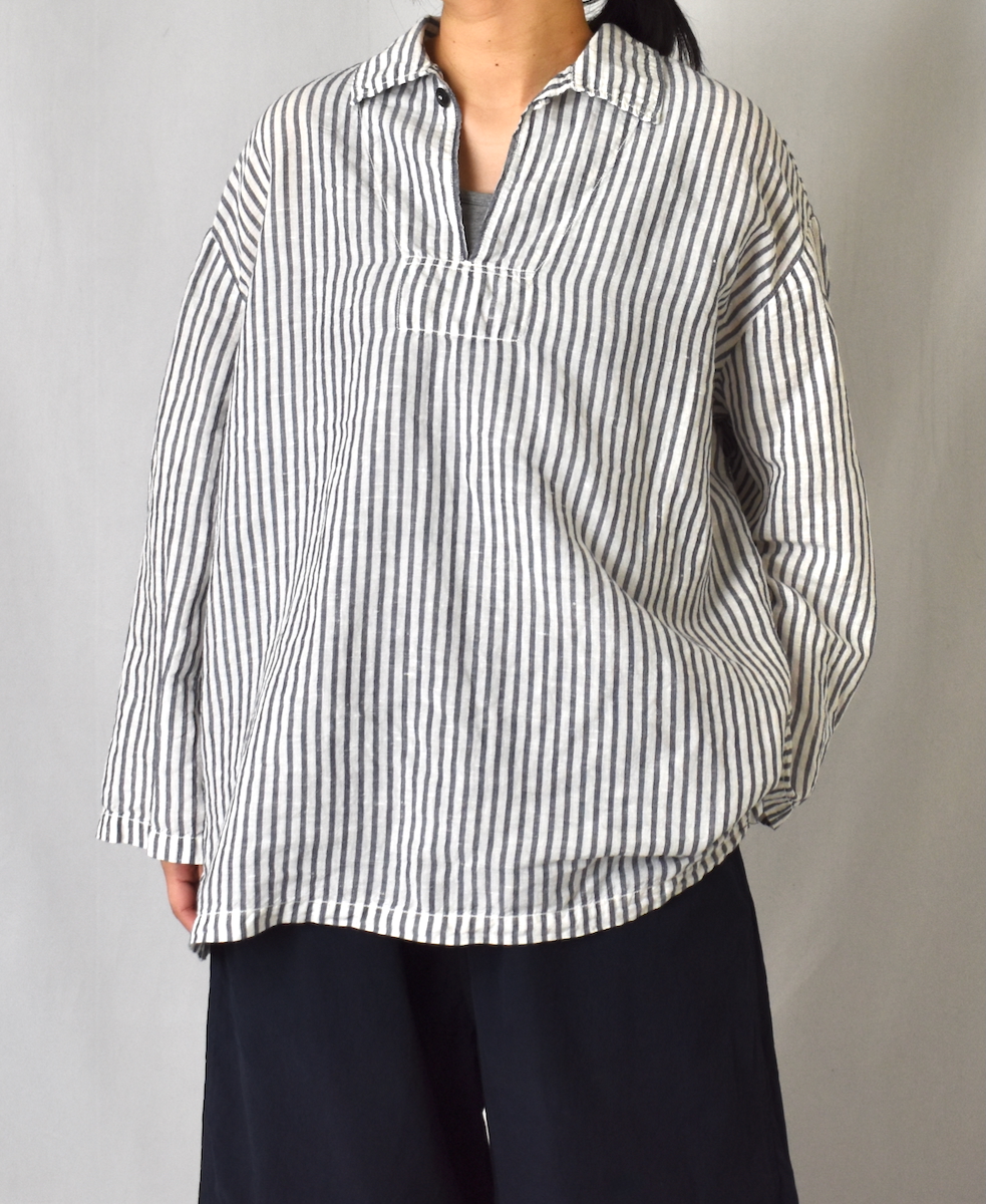 ISNAM2521SD(シャツ) COTTON/LINEN STRIPE OVERDYE SKIPPER SHIRT