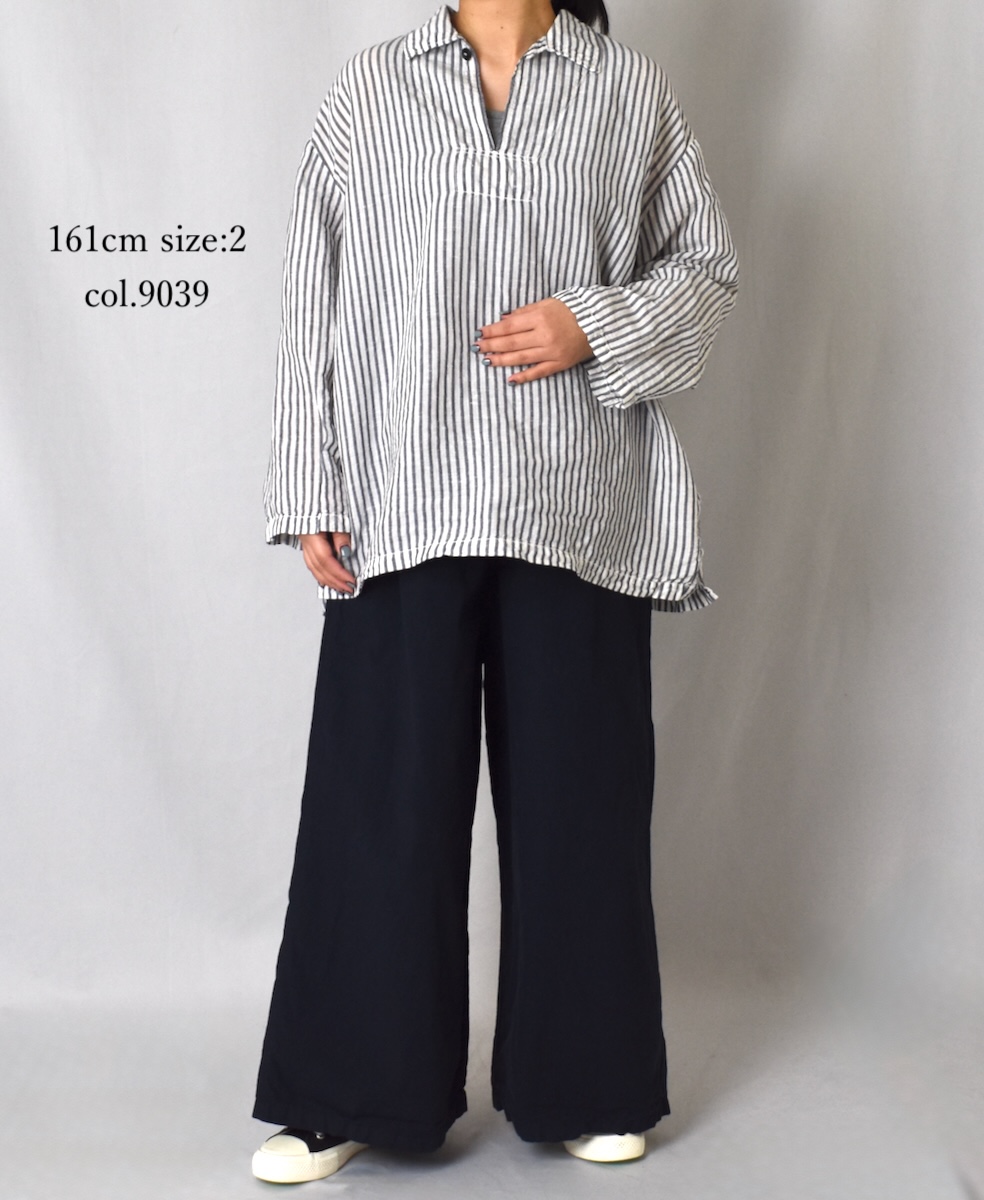 ISNAM2521SD(シャツ) COTTON/LINEN STRIPE OVERDYE SKIPPER SHIRT