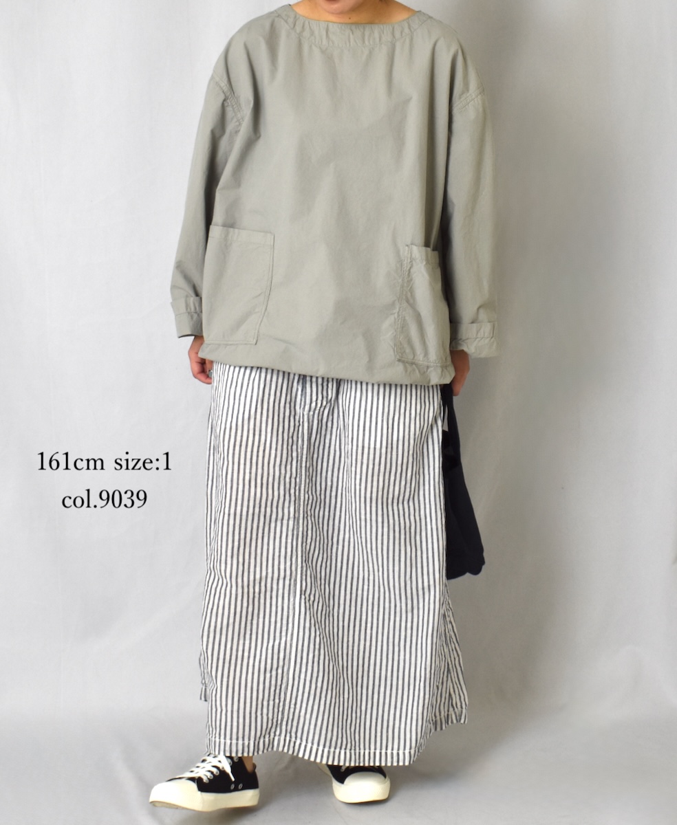 ISNAM2524SD(スカート) COTTON/LINEN STRIPE OVERDYE ADJUSTER TACK SKIRT WITH SUSPENDER