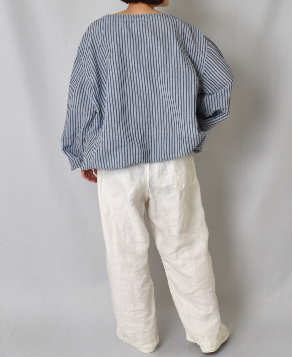 ISNAM2522SD(シャツ) COTTON/LINEN STRIPE OVERDYE BOAT NECK PULLOVER