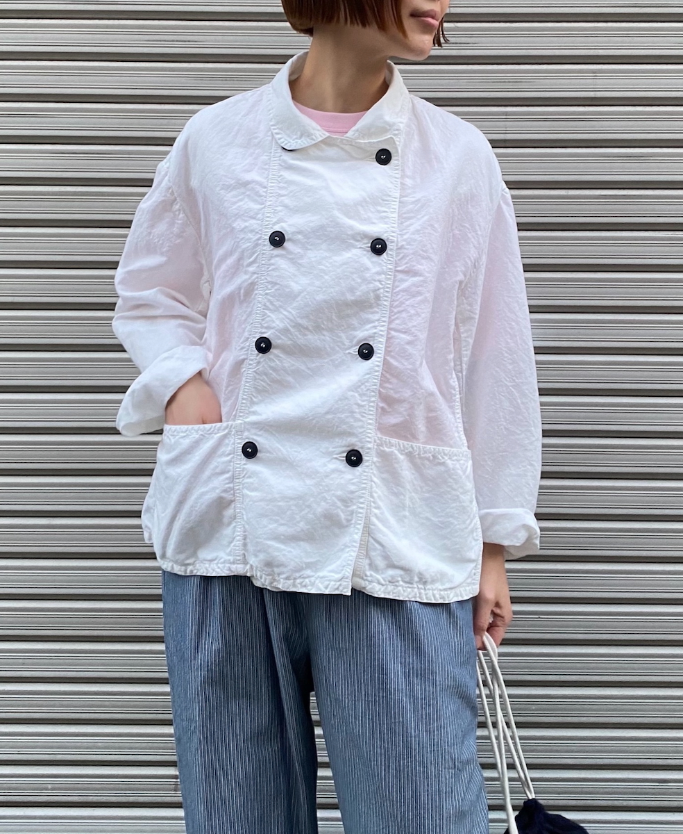 ISNAM2402D(ジャケット) COTTON LINEN OVERDYE ROUND COLLAR DOUBLE JACKET