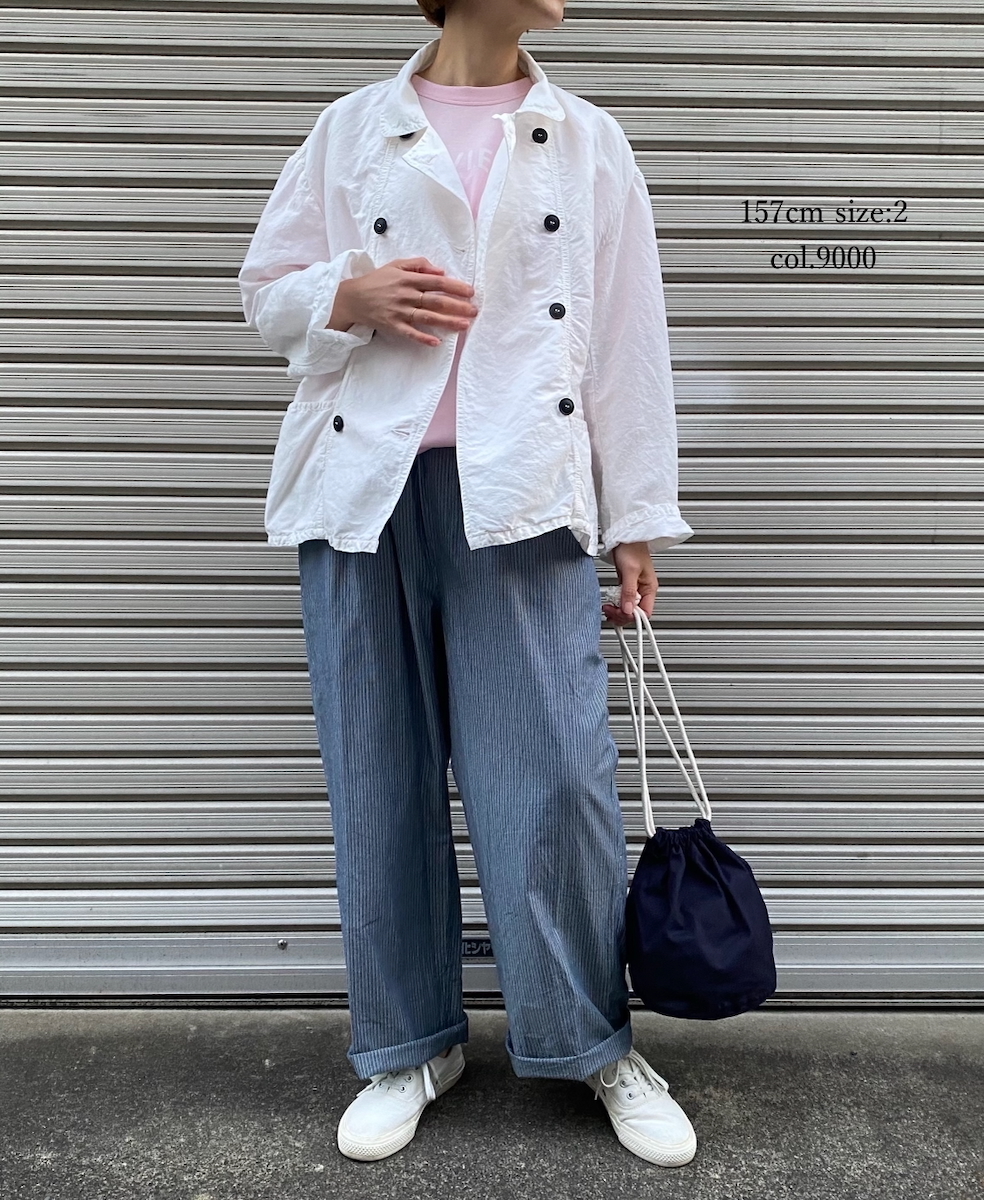 ISNAM2402D(ジャケット) COTTON LINEN OVERDYE ROUND COLLAR DOUBLE JACKET