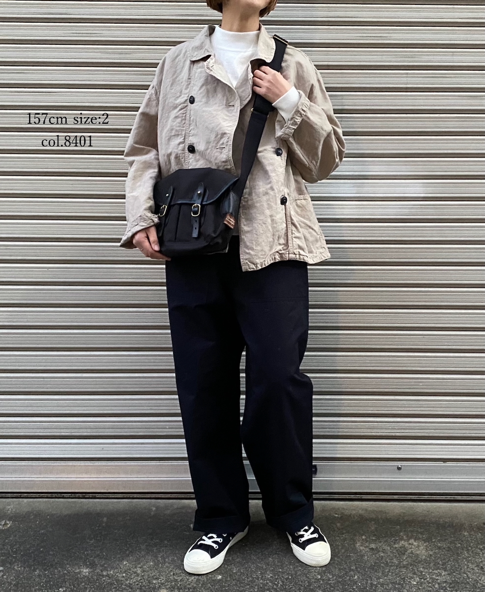 ISNAM2402D(ジャケット) COTTON LINEN OVERDYE ROUND COLLAR DOUBLE JACKET