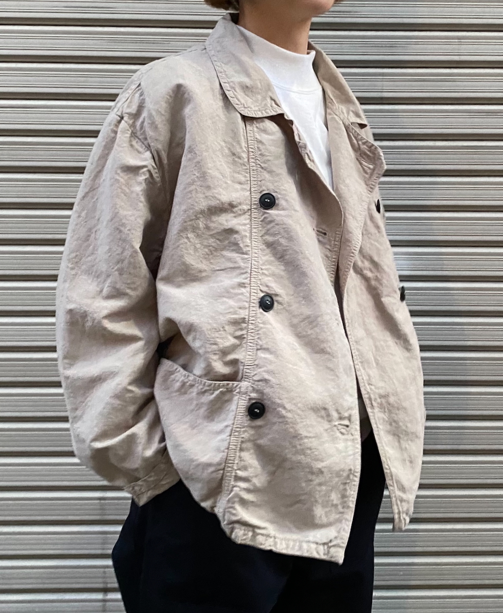 ISNAM2402D(ジャケット) COTTON LINEN OVERDYE ROUND COLLAR DOUBLE JACKET