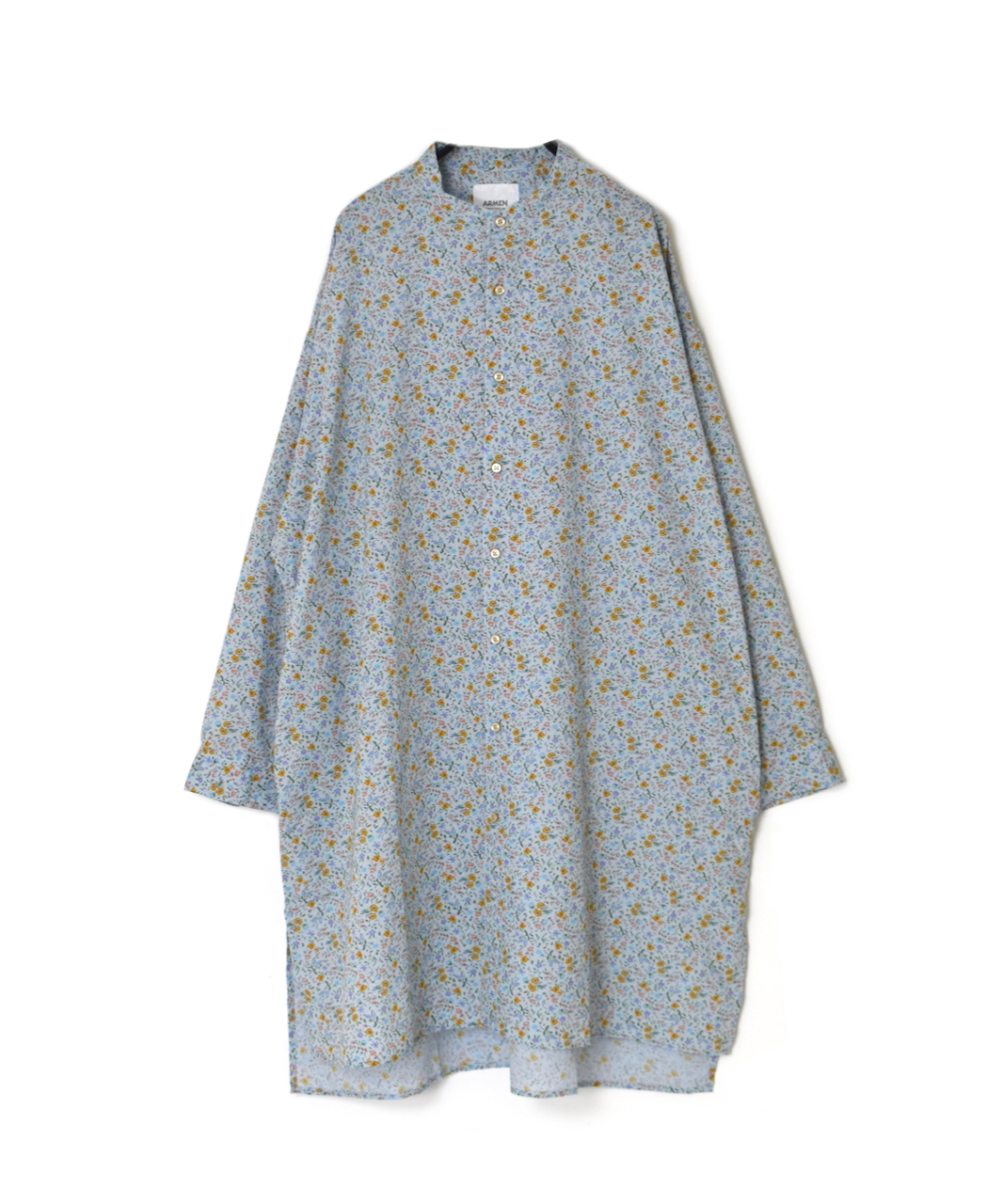 INAM2512FD(シャツ) COTTON FLOWER PRINT UTILITY BANDED COLLAR LONG SHIRT