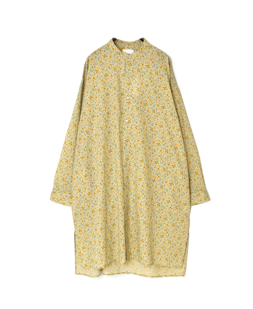 INAM2512FD(シャツ) COTTON FLOWER PRINT UTILITY BANDED COLLAR LONG SHIRT