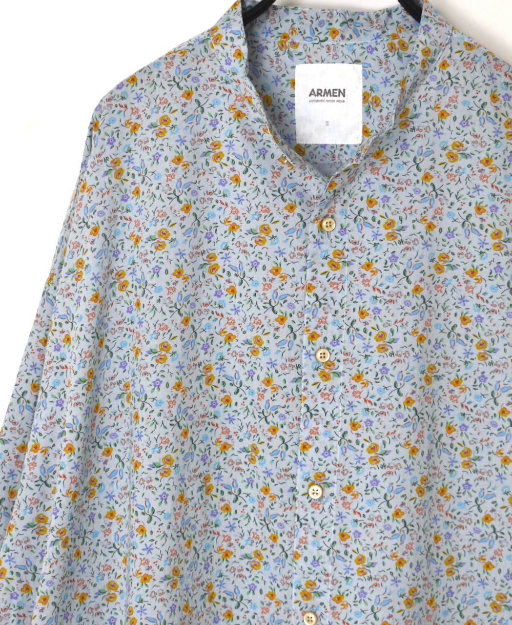 INAM2512FD(シャツ) COTTON FLOWER PRINT UTILITY BANDED COLLAR LONG SHIRT